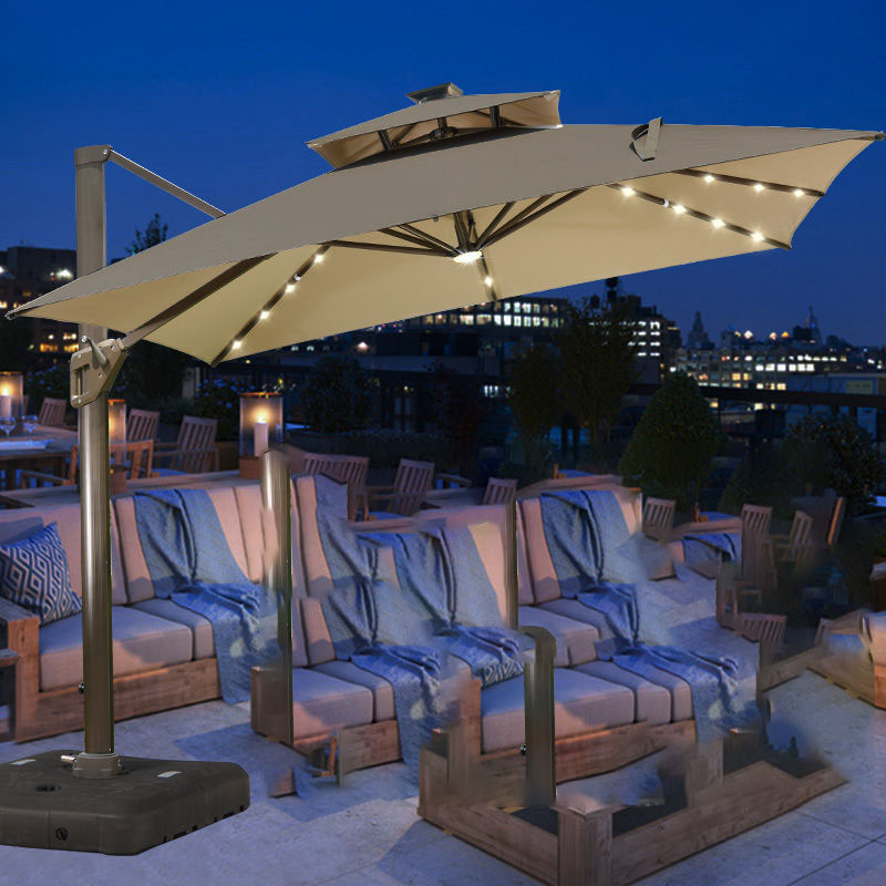 Ô lệch tâm có đèn 3x3m hợp kim có đèn dạng sao màu be cffe đế nhựa đổ nước